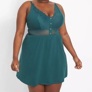 Cacique Lane Bryant Y2K Sea Moss Green Eyelet High Apex Chemise Babydoll 18 20